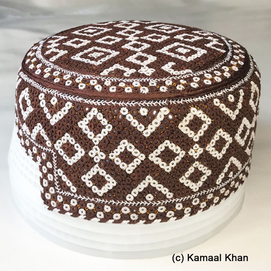 Brown White Yaqoobi Jamali / Zardari Cap or Topi MKC-921